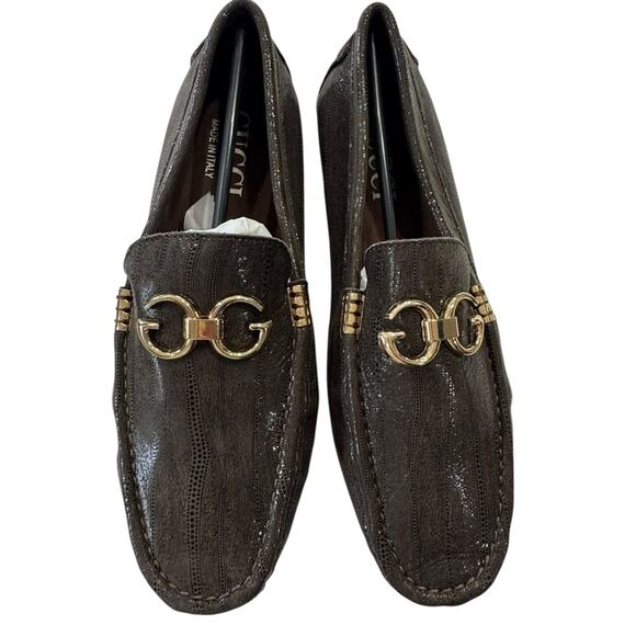 Men's Dark Brown Loafers with Gold “G” Detailing NEW Size 43/10 - Picture 1 of 10